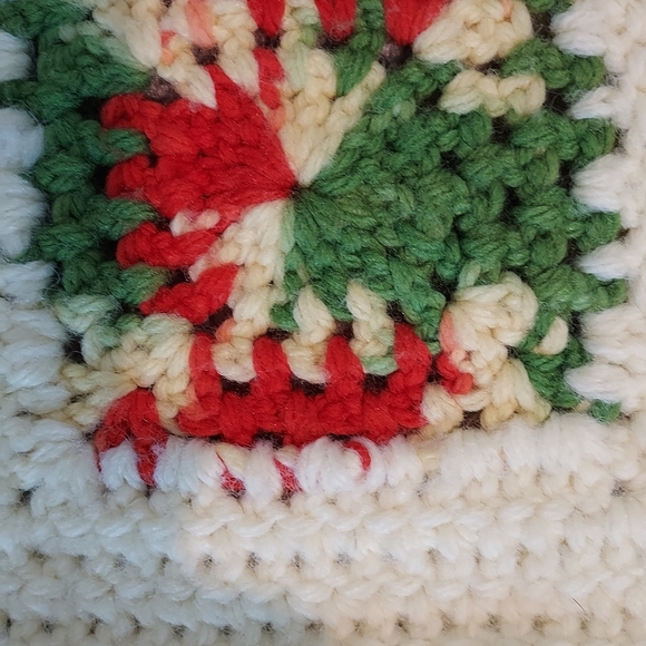 Handmade Crocheted Butter Yellow Red Green Throw Lap Blanket Afghan Granny 24x30 - Picture 11 of 11